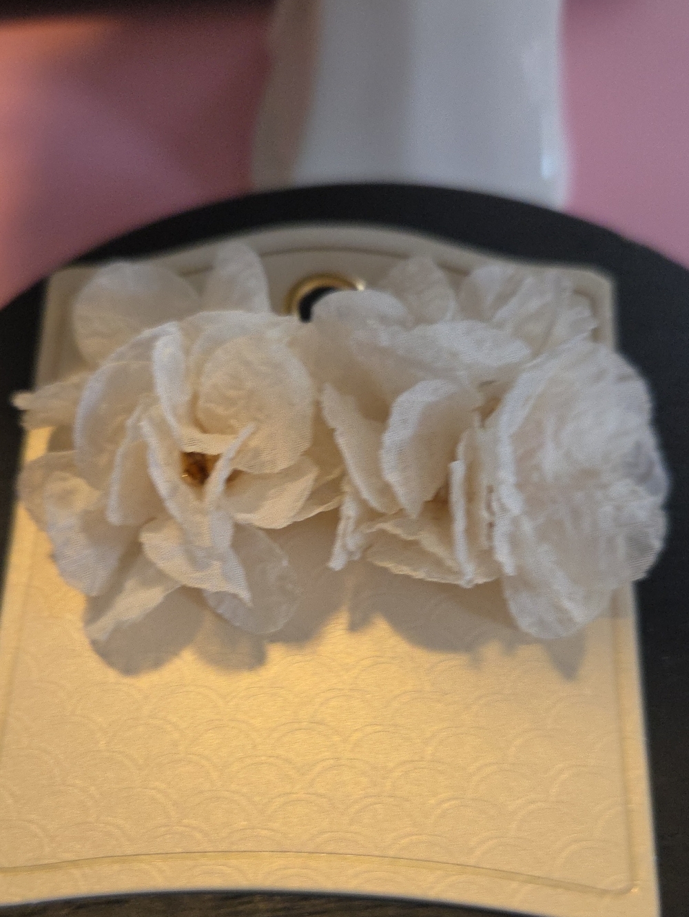 Natasha Couture 3D Creme/ Beige Fabric Flower Earrings